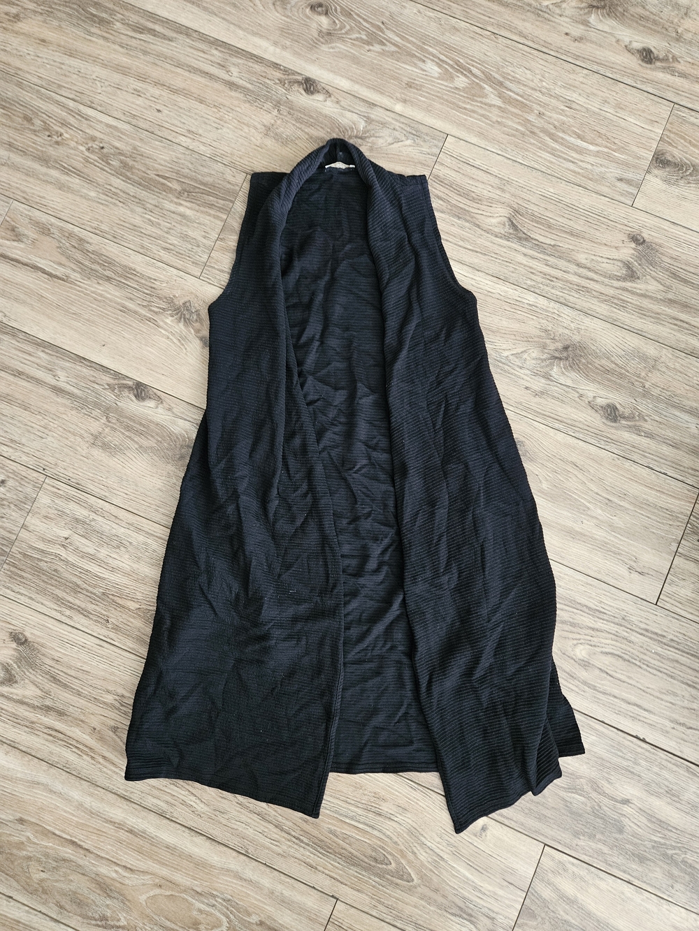 Sleeveless Open Front Long Cardigan Vest - Black
